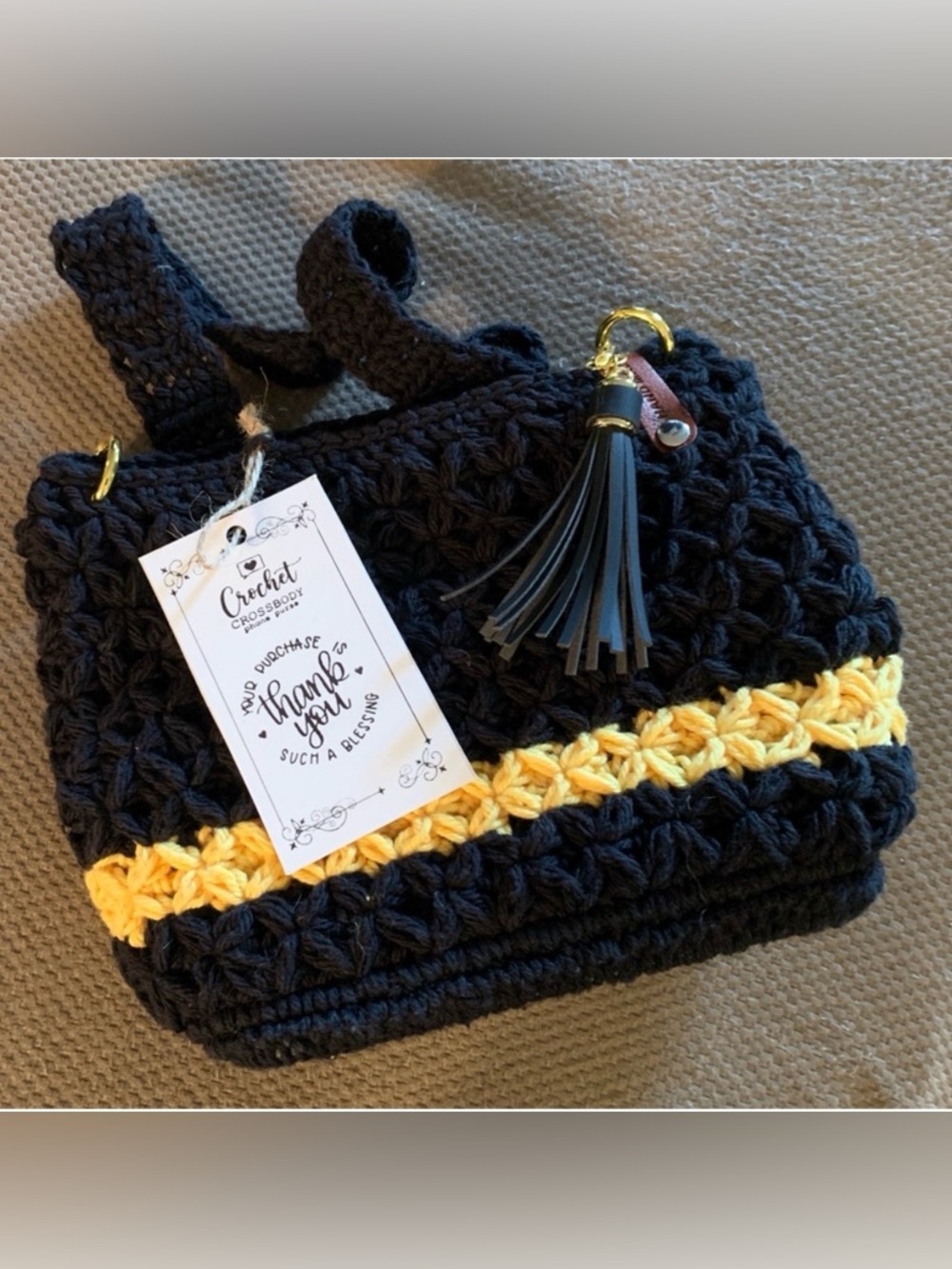 Handmade Crochet Bag Purse in Black and Gold Crochet Cross Body Bag